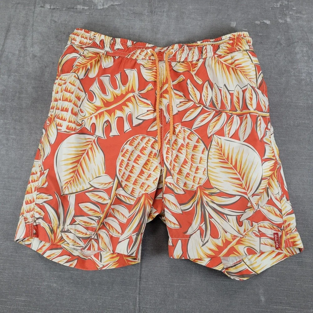Tommy Bahama Relax Swim Trunks Men's‎ L Orange Tropical Pineapple Leaf Print